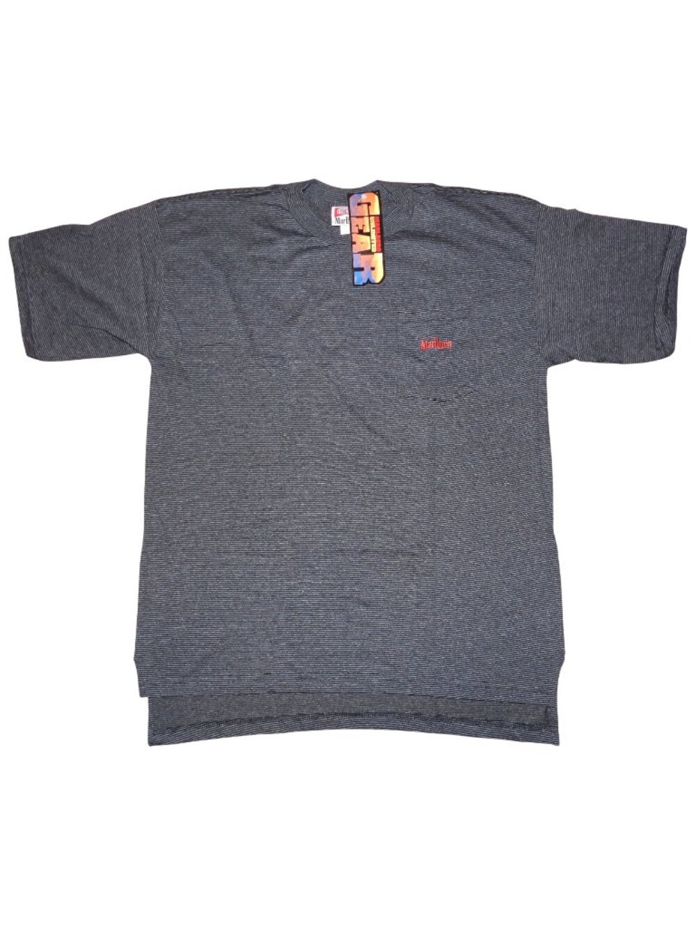 NWT Vintage 1995 Marlboro Unlimited Gray Black Striped Pocket T-Shirt L/XL